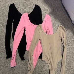 Chic Women's Bodysuit Set - Black, Pink, and Tan